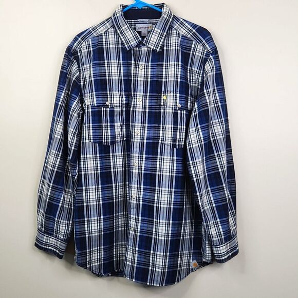 Carhartt Mens Relaxed Fit Long Sleeve Snap Button Closure Plaid Flannel Shirt L - Picture 1 of 9
